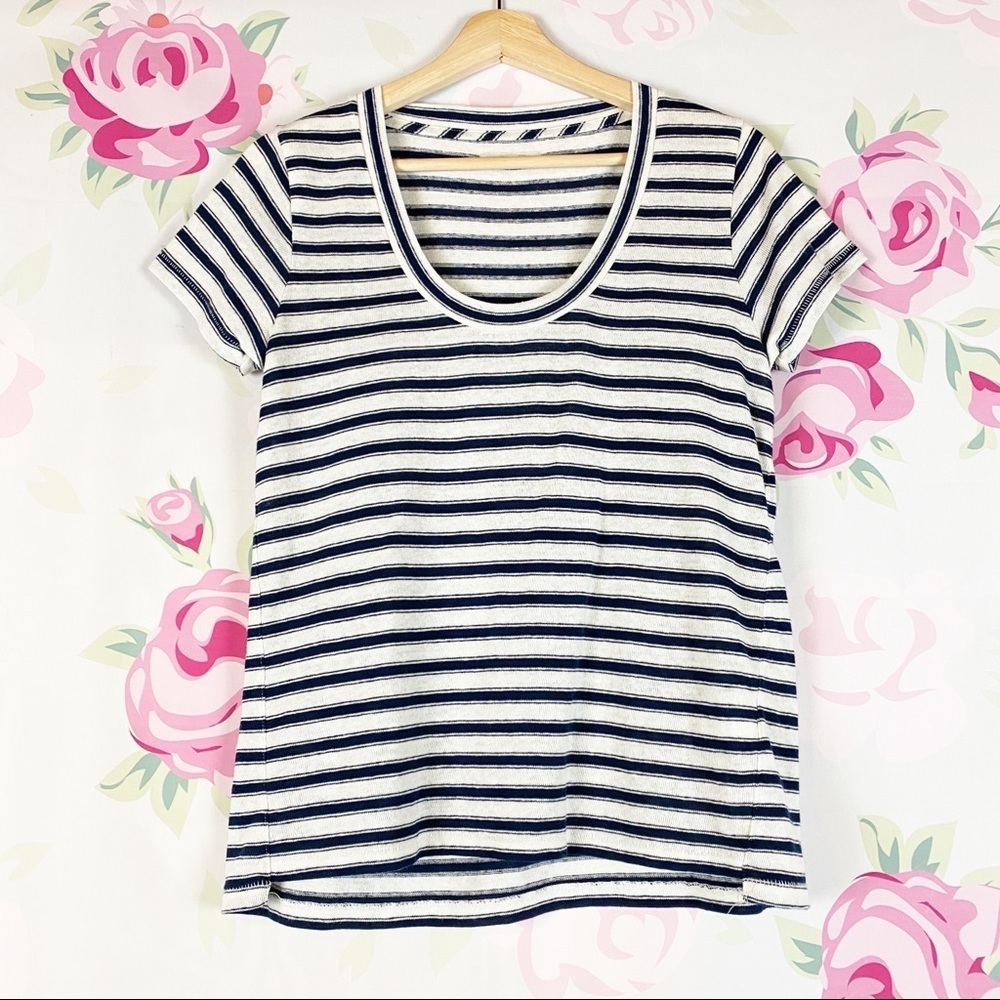 Madewell Stripe Navy Linen Blend City Tee Shirt S